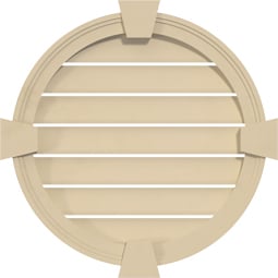 Ekena Millwork - GVSRO02KF - Signature Urethane Round Surface Mount Gable Vent Brickmould Frame With Flat Keystone Primed Tan