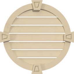 Ekena Millwork - GVSRO04KA - Signature Urethane Round Surface Mount Gable Vent Narrow Frame With Decorative Keystone Primed Tan