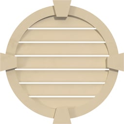 Ekena Millwork - GVSRO04KF - Signature Urethane Round Surface Mount Gable Vent Narrow Frame With Flat Keystone Primed Tan