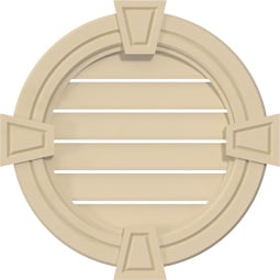 Ekena Millwork - GVSRO05KA - Signature Urethane Round Surface Mount Gable Vent Decorative Frame With Decorative Keystone Primed Tan