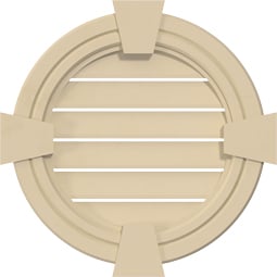 Ekena Millwork - GVSRO05KF - Signature Urethane Round Surface Mount Gable Vent Decorative Frame With Flat Keystone Primed Tan