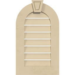 Ekena Millwork - GVSRT01KA - Signature Urethane Round Top Surface Mount Gable Vent Standard Frame With Decorative Keystone Primed Tan