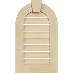 Ekena Millwork - GVSRT01KF - Signature Urethane Round Top Surface Mount Gable Vent Standard Frame With Flat Keystone Primed Tan