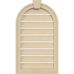 Ekena Millwork - GVSRT02KF - Signature Urethane Round Top Surface Mount Gable Vent Brickmould Frame With Flat Keystone Primed Tan