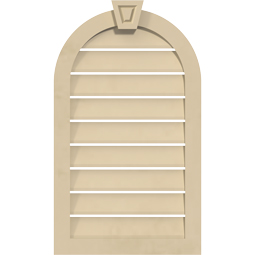 Ekena Millwork - GVSRT04KA - Signature Urethane Round Top Surface Mount Gable Vent Narrow Frame With Decorative Keystone Primed Tan
