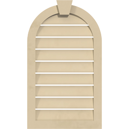Ekena Millwork - GVSRT04KF - Signature Urethane Round Top Surface Mount Gable Vent Narrow Frame With Flat Keystone Primed Tan