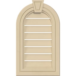 Ekena Millwork - GVSRT05KA - Signature Urethane Round Top Surface Mount Gable Vent Decorative Frame With Decorative Keystone Primed Tan