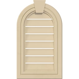 Ekena Millwork - GVSRT05KF - Signature Urethane Round Top Surface Mount Gable Vent Decorative Frame With Flat Keystone Primed Tan