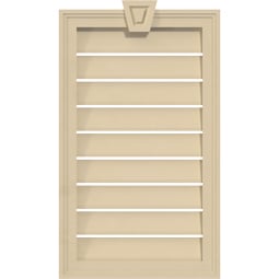 Ekena Millwork - GVSVE02KA - Signature Urethane Vertical Surface Mount Gable Vent Brickmould Frame With Decorative Keystone Primed Tan