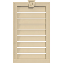 Ekena Millwork - GVSVE03KA - Signature Urethane Vertical Surface Mount Gable Vent Brickmould Sill Frame With Decorative Keystone Primed Tan