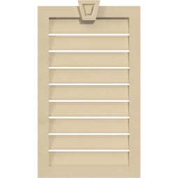 Ekena Millwork - GVSVE04KA - Vertical Surface Mount Signature Urethane Gable Vent Narrow Frame With Decorative Keystone, Primed Tan