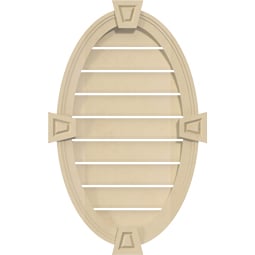 Ekena Millwork - GVSVO02KA - Vertical Oval Surface Mount Signature Urethane Gable Vent Brickmould Frame With Decorative Keystone, Primed Tan