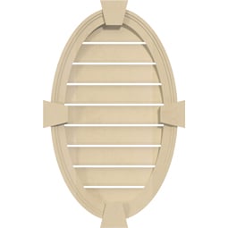 Ekena Millwork - GVSVO02KF - Vertical Oval Surface Mount Signature Urethane Gable Vent Brickmould Frame With Flat Keystone, Primed Tan