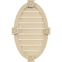 Ekena Millwork - GVSVO04KA - Vertical Oval Surface Mount Signature Urethane Gable Vent Narrow Frame With Decorative Keystone, Primed Tan