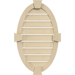 Ekena Millwork - GVSVO04KF - Vertical Oval Surface Mount Signature Urethane Gable Vent Narrow Frame With Flat Keystone, Primed Tan
