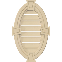 Ekena Millwork - GVSVO05KA - Vertical Oval Surface Mount Signature Urethane Gable Vent Decorative Frame With Decorative Keystone, Primed Tan