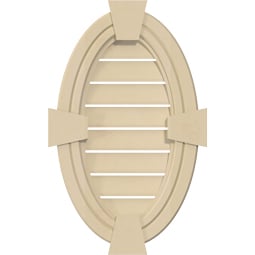 Ekena Millwork - GVSVO05KF - Vertical Oval Surface Mount Signature Urethane Gable Vent Decorative Frame With Flat Keystone, Primed Tan