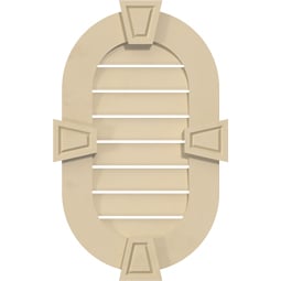 Ekena Millwork - GVSVR01KA - Vertical Round Ended Surface Mount Signature Urethane Gable Vent Standard Frame With Decorative Keystone, Primed Tan