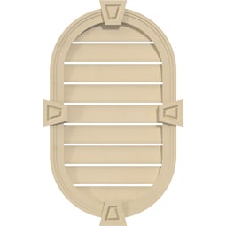 Ekena Millwork - GVSVR02KA - Vertical Round Ended Surface Mount Signature Urethane Gable Vent Brickmould Frame With Decorative Keystone, Primed Tan