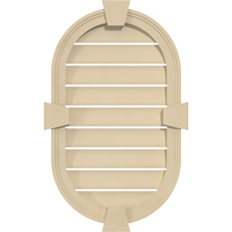 Ekena Millwork - GVSVR02KF - Vertical Round Ended Surface Mount Signature Urethane Gable Vent Brickmould Frame With Flat Keystone, Primed Tan