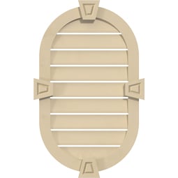 Ekena Millwork - GVSVR04KA - Vertical Round Ended Surface Mount Signature Urethane Gable Vent Narrow Frame With Decorative Keystone, Primed Tan