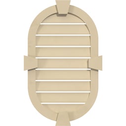 Ekena Millwork - GVSVR04KF - Vertical Round Ended Surface Mount Signature Urethane Gable Vent Narrow Frame With Flat Keystone, Primed Tan