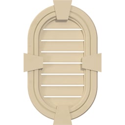 Ekena Millwork - GVSVR05KF - Vertical Round Ended Surface Mount Signature Urethane Gable Vent Decorative Frame With Flat Keystone, Primed Tan