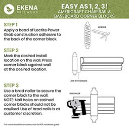 Ekena Millwork - MOCSB3 - 1 1/8"W x 6 3/32"H x 1 1/8"P Americraft Solid Hardwood Stain Grade Baseboard Outside Corner Block for Profiles up to 3 9/16"H x 1 1/8"P