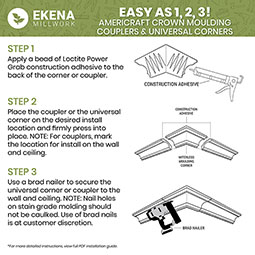 Ekena Millwork - MOCQWM49 - 2 1/4"P x 3 1/8"H WM49 Americraft Solid Hardwood Stain Grade Crown Moulding Outside Quick Corner