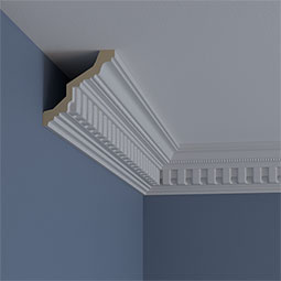 Ekena Millwork - MLD04X04X05KP - Endurathane Kepler Dentil with Bead Crown Moulding, 4"H x 3 7/8"P x 5 1/2"F x 94 1/2"L, Factory Primed