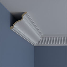 Ekena Millwork - MLD04X04X05CI - Endurathane Carrillo Small Crown Moulding, 3 7/8"H x 3 7/8"P x 5 1/2"F x 94 1/2"L, Factory Primed