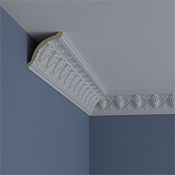 Ekena Millwork - MLD03X03X04GR - Endurathane Grape Crown Moulding, 3 1/8"H x 3 1/8"P x 4 3/8"F x 94 1/2"L, (2 3/4" Repeat), Factory Primed
