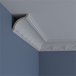Ekena Millwork - MLD03X03X04LU - Endurathane Lunel Crown Moulding, 3 1/2"H x 3 3/8"P x 4 7/8"F x 94 1/2"L, (3 7/8" Repeat), Factory Primed