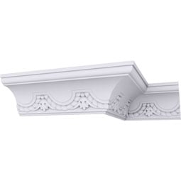 Ekena Millwork - MLD03X03X04LU - Endurathane Lunel Crown Moulding, 3 1/2"H x 3 3/8"P x 4 7/8"F x 94 1/2"L, (3 7/8" Repeat), Factory Primed