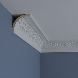 Ekena Millwork - MLD03X03X05BR - Endurathane Brightton Crown Moulding, 3 1/2"H x 3 1/2"P x 5"F x 94 1/2"L, (3 3/4" Repeat), Factory Primed