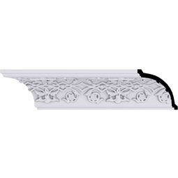 Ekena Millwork - MLD03X03X05RO - Endurathane Rose Crown Moulding, 3 1/2"H x 3 1/2"P x 5"F x 94 1/2"L, (6 3/8" Repeat), Factory Primed