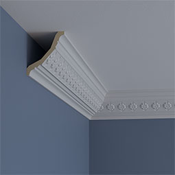 Ekena Millwork - MLD03X03X05HU - Endurathane Hurley Crown Moulding, 3 3/4"H x 3 1/4"P x 5 1/8"F x 94 1/2"L, (1 5/8" Repeat), Factory Primed
