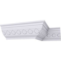 Ekena Millwork - MLD03X03X05HU - Endurathane Hurley Crown Moulding, 3 3/4"H x 3 1/4"P x 5 1/8"F x 94 1/2"L, (1 5/8" Repeat), Factory Primed