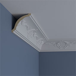 Ekena Millwork - MLD04X04X05SG - Endurathane Strasbourg Crown Moulding, 3 3/4"H x 3 7/8"P x 5 3/8"F x 94 1/2"L, (12" Repeat), Factory Primed
