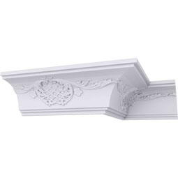 Ekena Millwork - MLD04X04X05SG - Endurathane Strasbourg Crown Moulding, 3 3/4"H x 3 7/8"P x 5 3/8"F x 94 1/2"L, (12" Repeat), Factory Primed