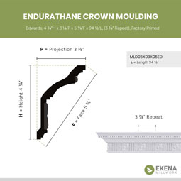 Ekena Millwork - MLD05X03X05ED - Endurathane Edwards Crown Moulding, 4 3/4"H x 3 1/8"P x 5 3/8"F x 94 1/2"L, (3 7/8" Repeat), Factory Primed