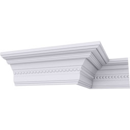Ekena Millwork - MLD04X03X05VA - Endurathane Valeriano Crown Moulding, 4"H x 3 3/4"P x 5 3/8"F x 94 1/2"L, (5/8" Repeat), Factory Primed