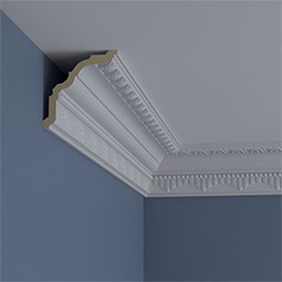 Ekena Millwork - MLD04X04X05DI - Endurathane Dijon Crown Moulding, 4 1/8"H x 4"P x 5 1/2"F x 94 1/2"L, (3 3/8" Repeat), Factory Primed