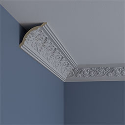 Ekena Millwork - MLD03X04X05RO - Endurathane Rose Crown Moulding, 3 7/8"H x 4"P x 5 5/8"F x 94 1/2"L, (8" Repeat), Factory Primed