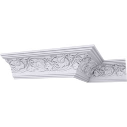 Ekena Millwork - MLD03X04X05RO - Endurathane Rose Crown Moulding, 3 7/8"H x 4"P x 5 5/8"F x 94 1/2"L, (8" Repeat), Factory Primed