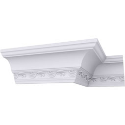 Ekena Millwork - MLD04X04X05LO - Endurathane Loera Crown Moulding, 4 1/4"H x 4"P x 5 3/4"F x 94 1/2"L, (3 7/8" Repeat), Factory Primed