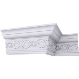 Ekena Millwork - MLD05X03X05LO - Endurathane Logan Crown Moulding, 5"H x 3 1/4"P x 5 7/8"F x 94 1/2"L, (5 1/2" Repeat), Factory Primed