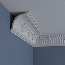 Ekena Millwork - MLD04X04X06NE - Endurathane Nevio Crown Moulding, 4 5/8"H x 4 3/8"P x 6 3/8"F x 94 1/2"L, (7 7/8" Repeat), Factory Primed