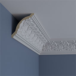 Ekena Millwork - MLD04X04X06FL - Endurathane Floral Crown Moulding, 4 3/4"H x 4 1/2"P x 6 5/8"F x 94 1/2"L, (3 7/8" Repeat), Factory Primed
