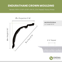 Ekena Millwork - MLD06X05X08HA - Endurathane Harvest Crown Moulding, 6 3/4"H x 5 7/8"P x 8 7/8"F x 94 1/2"L, (6 1/2" Repeat), Factory Primed